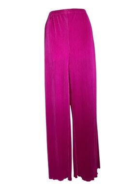 Wide-Leg micro-pleated Pants in Fuchsia. Easy pull on elastic waist. M